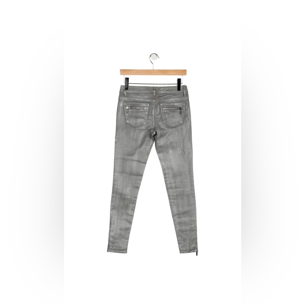 MICHAEL KORS Womens Moto Biker Jeans‎ Silver Metallic Skinny Zipper Ankle Size 6 - Picture 2 of 8